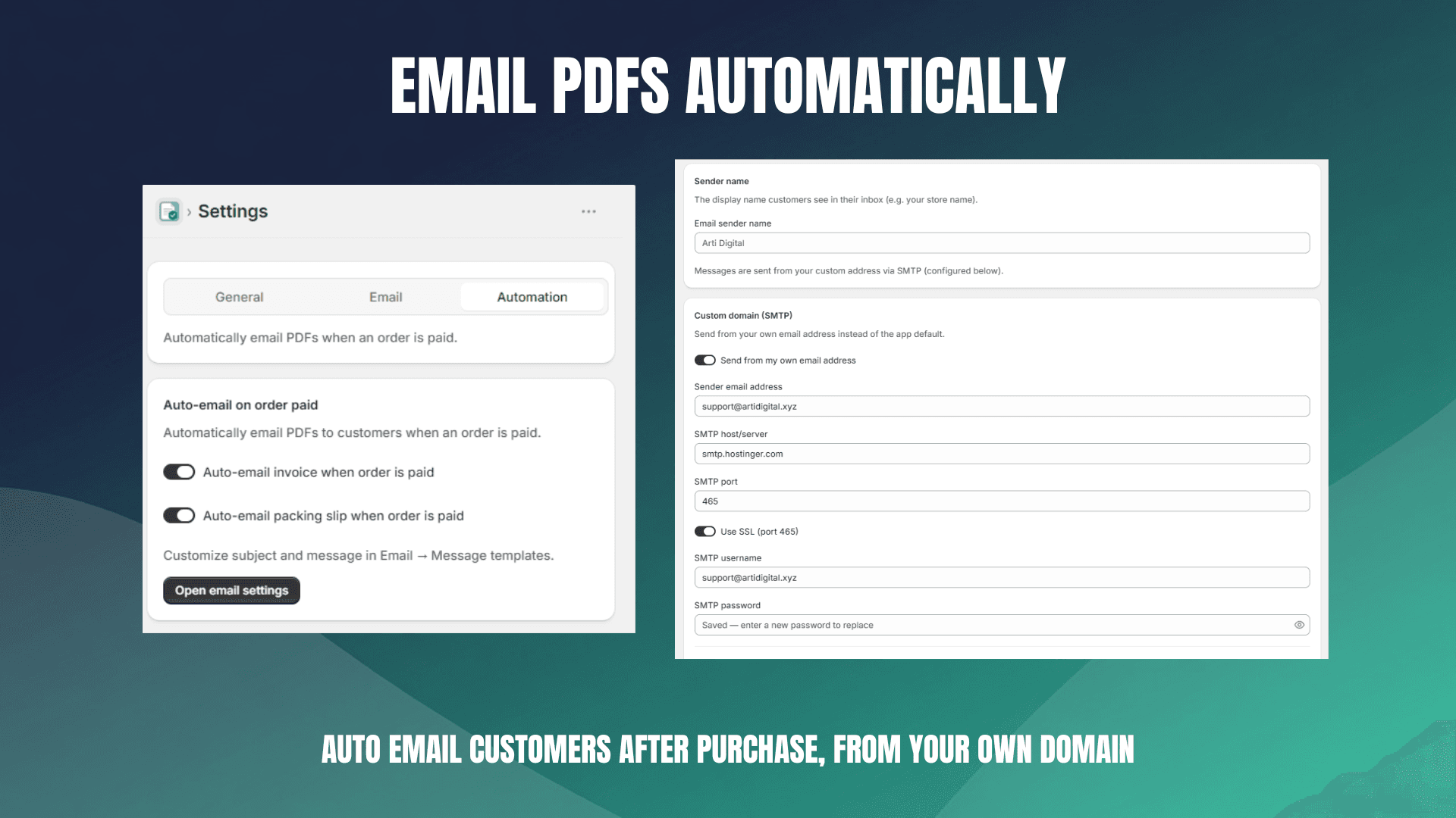 Auto-email customers after purchase, from your own domain